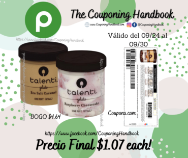 Talenti Gelato a $1.07 en Publix