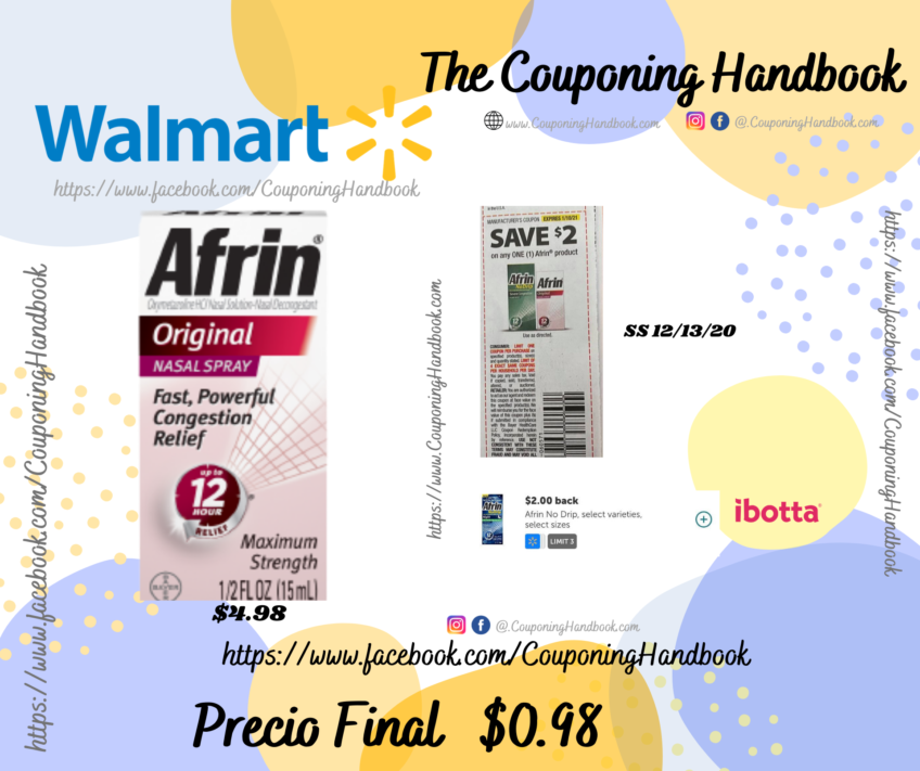 Afrin Original 12 Hour Nasal Congestion Relief Spray a $0.98