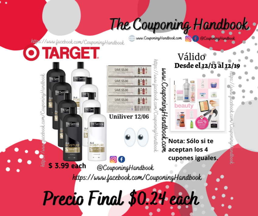 Shampoo y Acondicionador Tresmee a $0.24