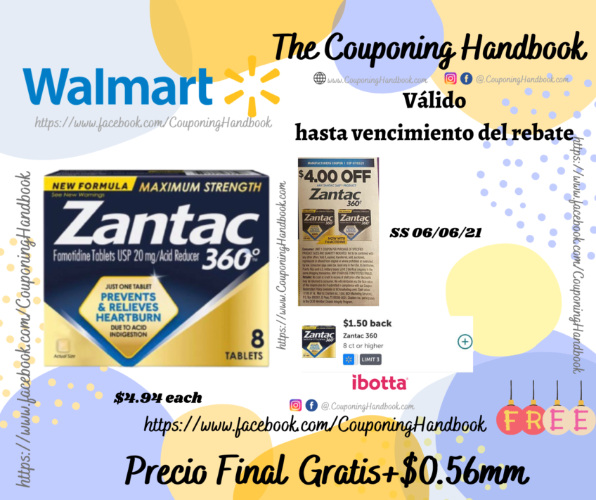 Zantac 360 Maximum Strength 8 Tablet Gratis en Walmart