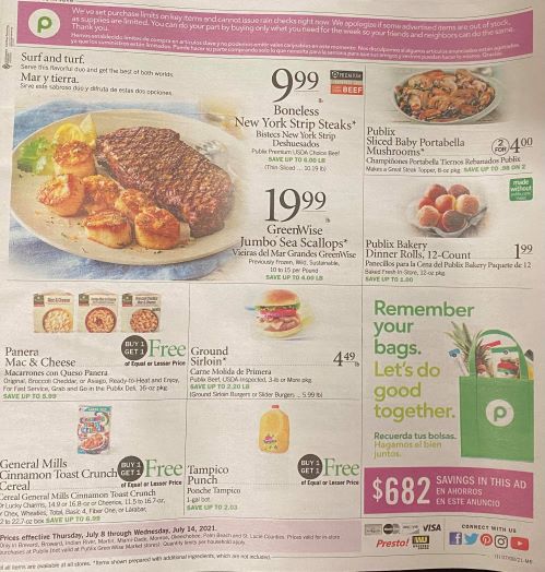 Ad de PUBLIX para la Semana que empieza 7-7-21 o 7-8-21