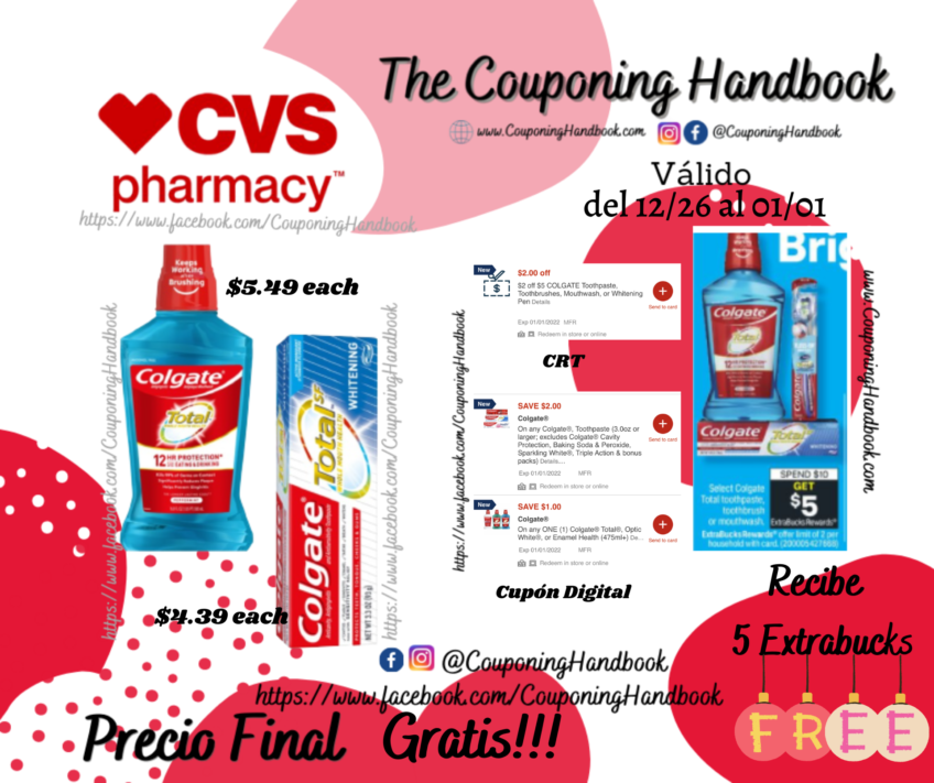 Colgate Total Pro-Shield Mouthwash y Colgate Total Whitening Gel Toothpaste Gratis en CVS