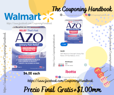 AZO Maximum Strength Urinary Pain Relief, UTI Pain Reliever, 12 Ct Gratis en Walmart