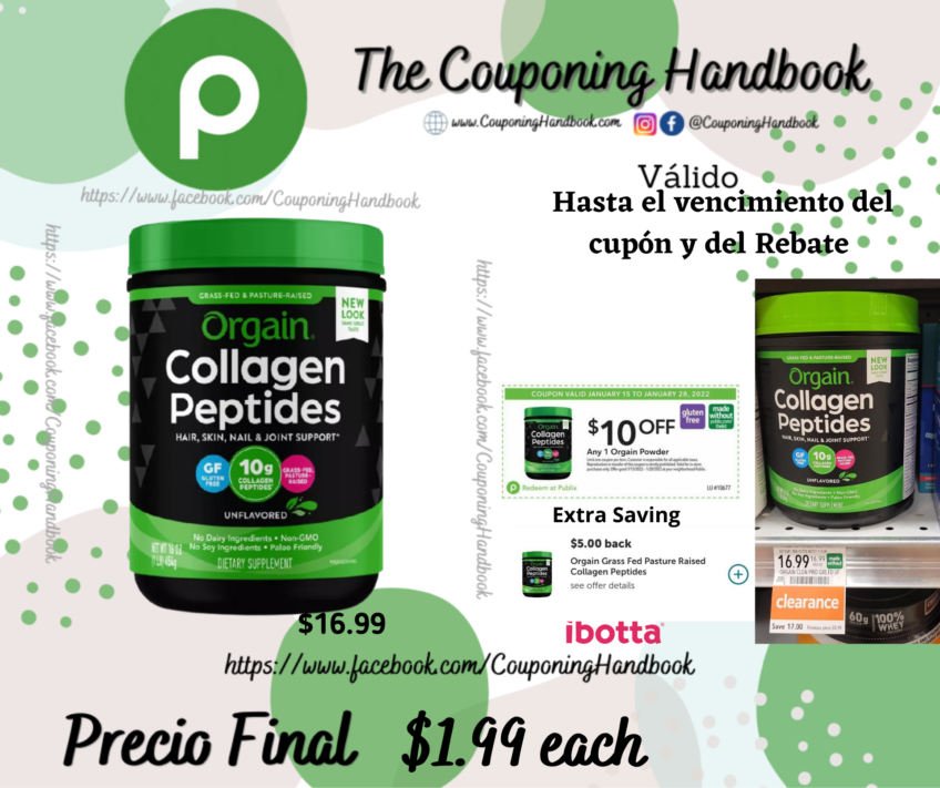 Orgain Collagen Peptide Powder – 16oz a $1.99 en Publix