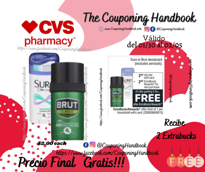 Sure Anti-Perspirant Deodorant o Brut Deodorant Gratis en CVS