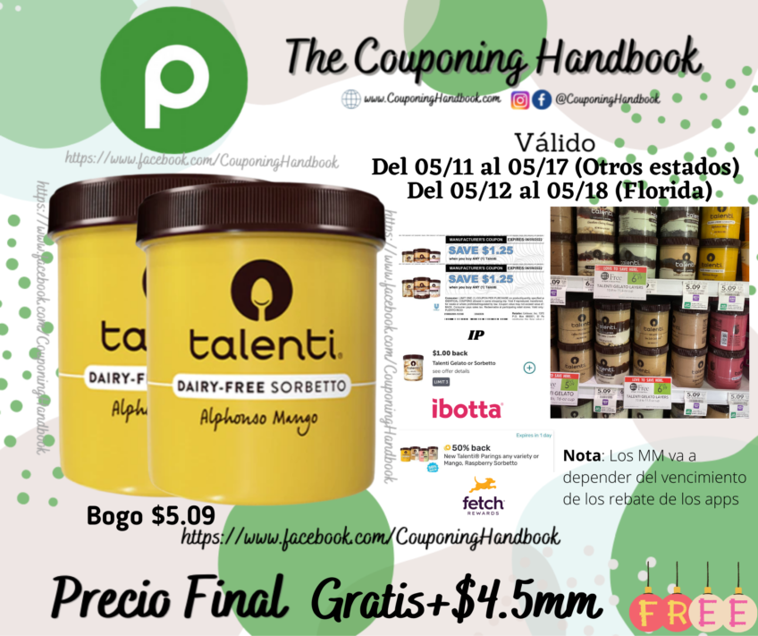 Talenti Ice Cream Gratis en Publix