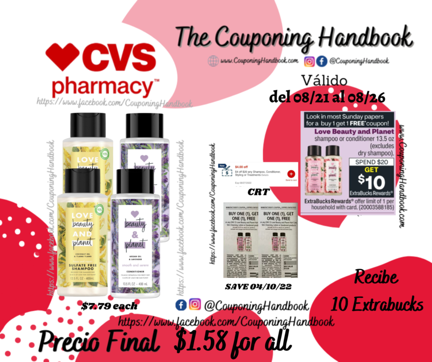 04 Love Beauty & Planet shampoo or conditioner por $1.58