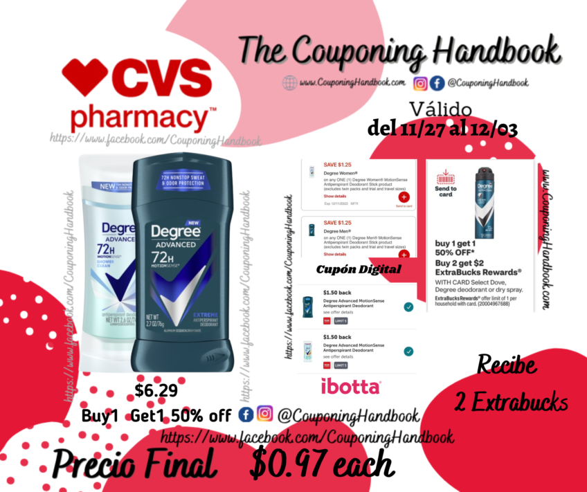 Degree Antiperspirant & Deodorant Stick a $0.98