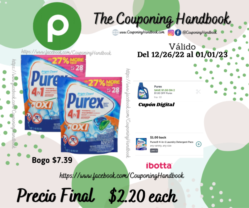 Purex Detergent, Concentrated, 4-in-1, +Oxi, Pacs a $2.20