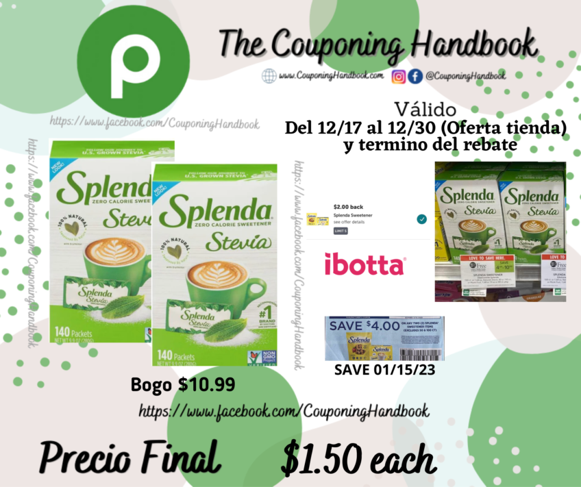 Splenda Sweetener, Zero Calorie, Stevia 140 ct a $1.50