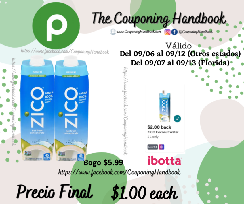 Zico 100% Coconut Water, Natural a $1.00