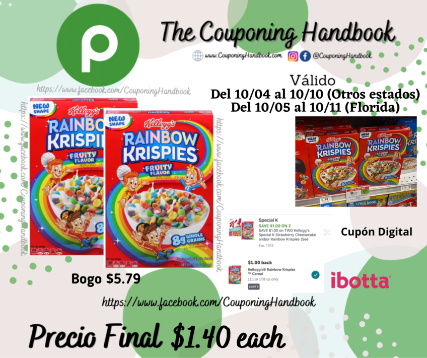 Kellogg’s Cereal, Rainbow Krispies por $1.40