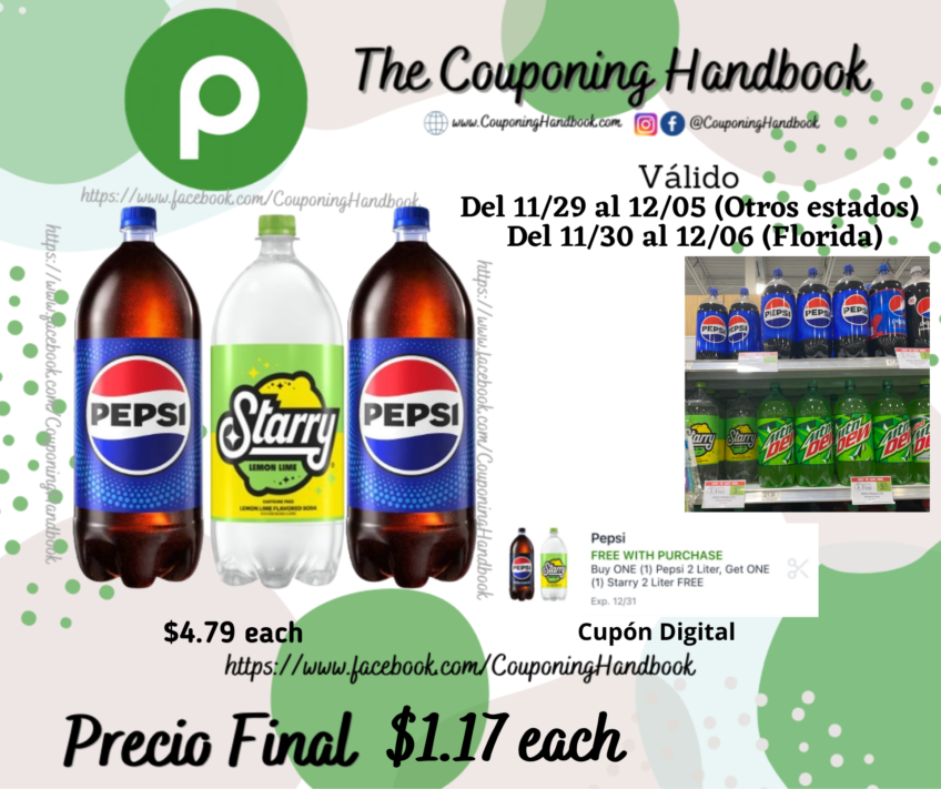 Pepsi-Cola Cola 2 liter or Starry 2 Liter por $1.17