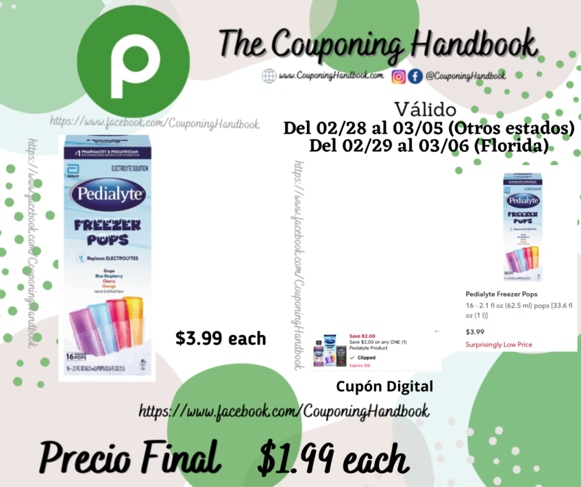 Pedialyte Freezer Pops 16 – 2.1 fl oz por $1.99