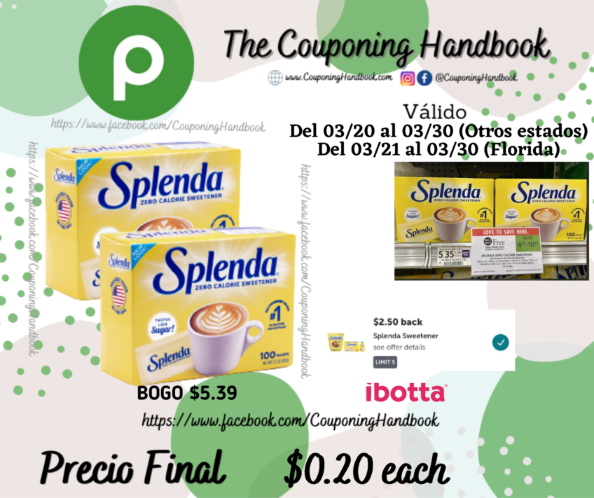 Splenda Sweetener, Zero Calorie, Packets 100 packets por $0.20