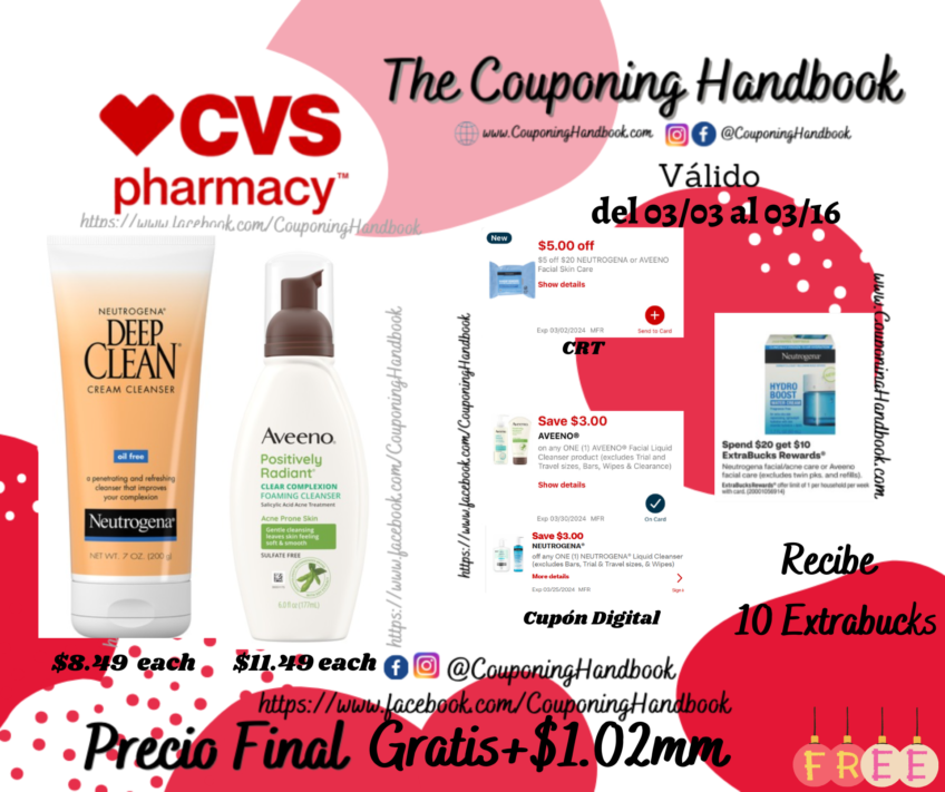 01 Aveeno Clear Complexion y 01 Neutrogena Deep Clean Oil-Free Daily Facial Gratis