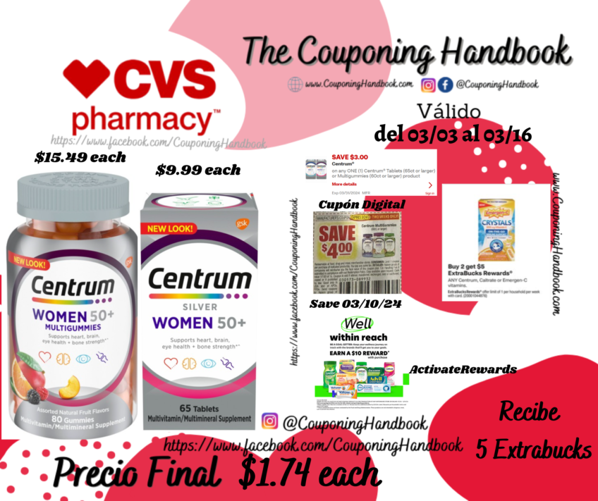 Centrum Vitamins por $1.74