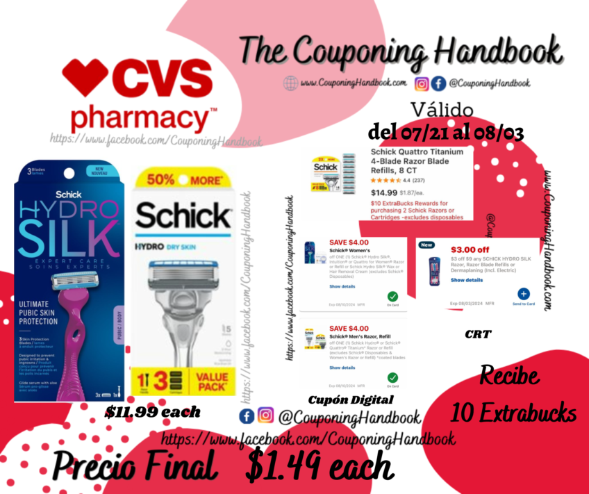 Productos Schick por $1.49