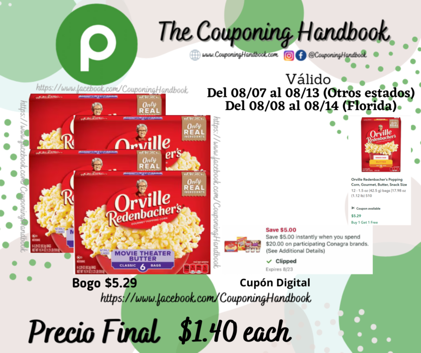 Orville Redenbacher’s Popping Corn, Classic Bags, 6 Pack por $1.40