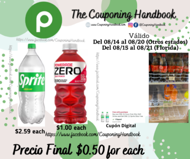 Sprite Soda, Lemon-Lime y Powerade Sports Drink, Zero Sugar, Fruit Punch por $0.50