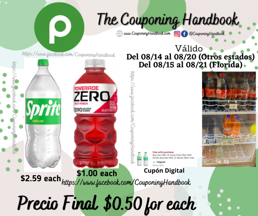 Sprite Soda, Lemon-Lime y Powerade Sports Drink, Zero Sugar, Fruit Punch por $0.50