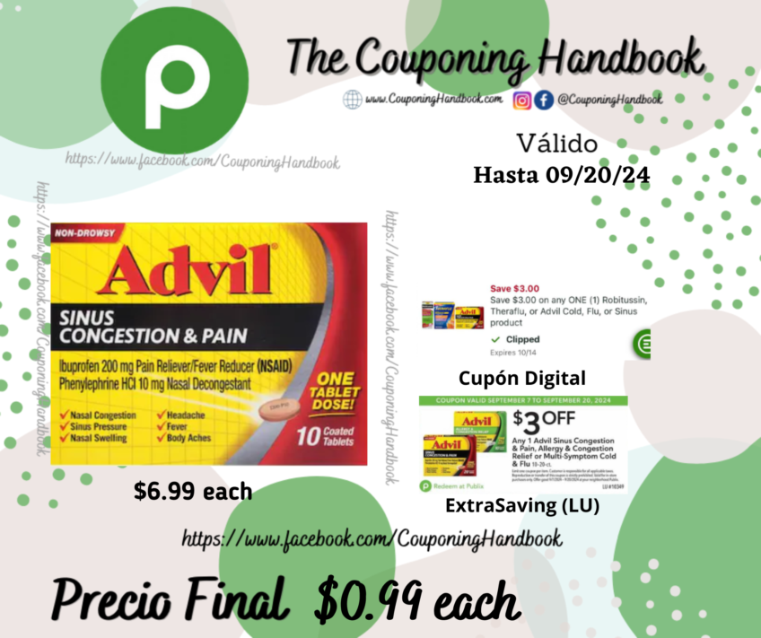 Advil Sinus Congestion & Pain, Non-Drowsy, Coated Tablets 10 coated tablets por $0.99