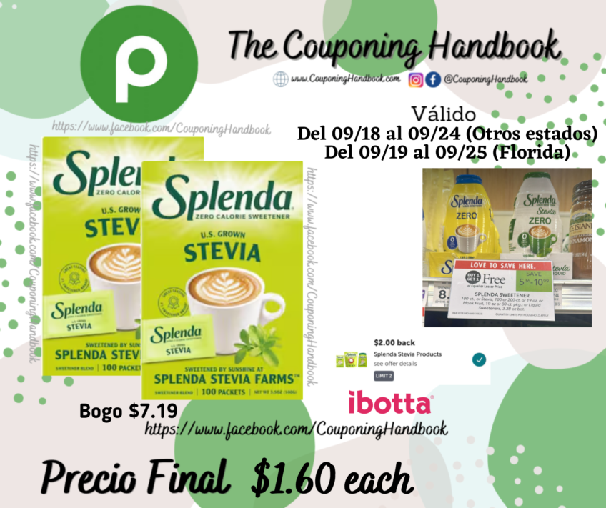 Splenda Splenda Stevia Sweetener Packets – 100CT por $1.60