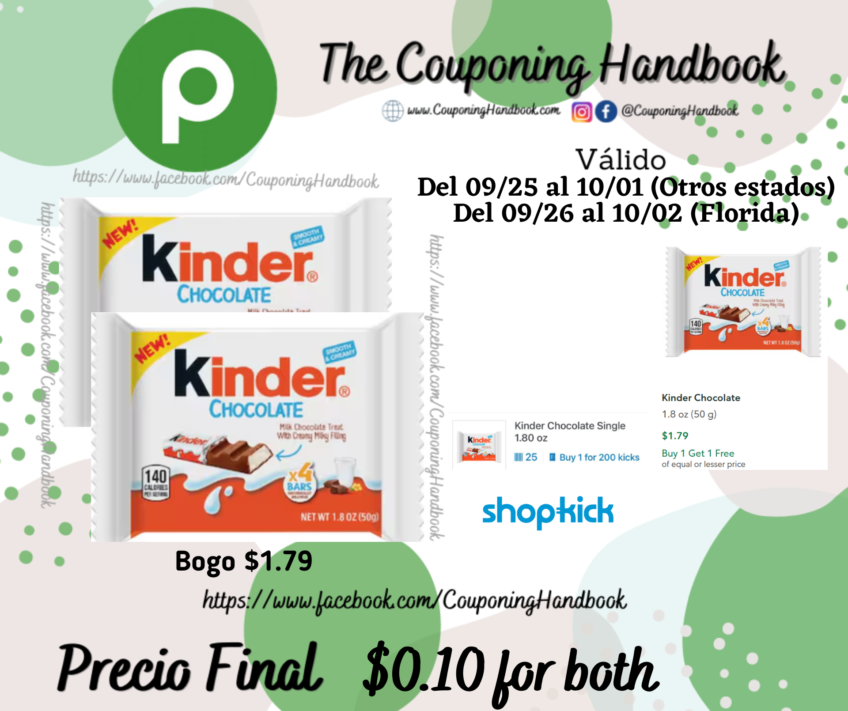 02 Kinder Chocolate 1.8 oz por $0.10