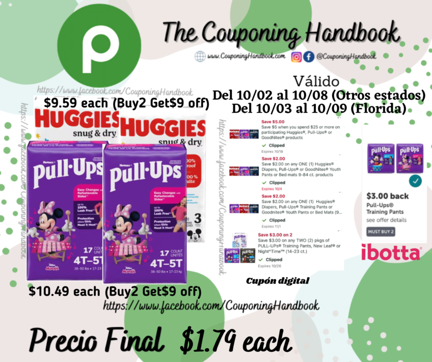 Pull-Ups Training Pants y/o Huggies Snug & Dry Diapers por $1.79