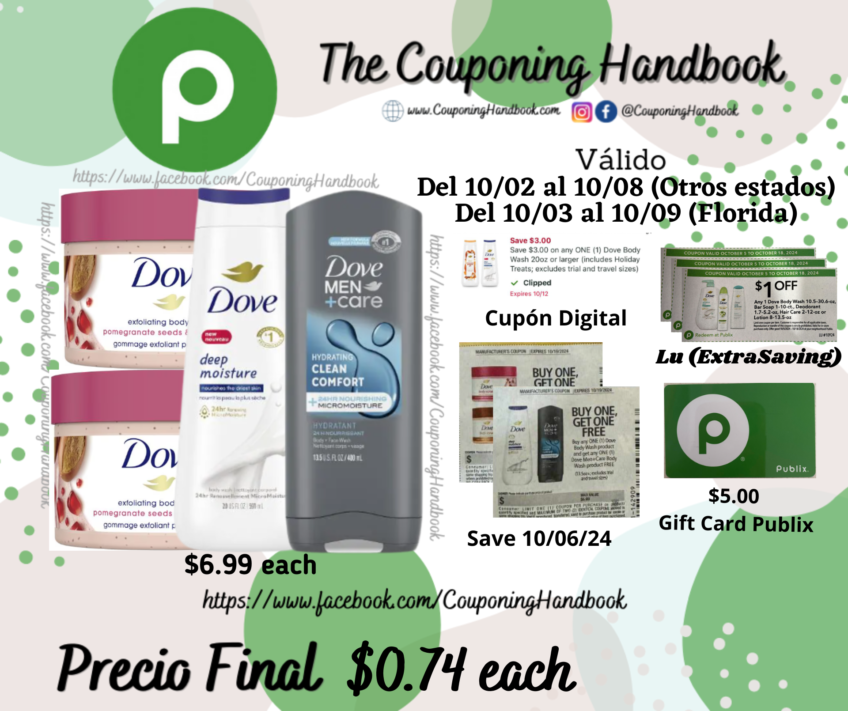 Productos Dove por $0.74