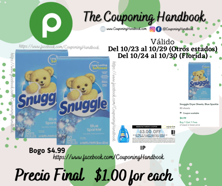 Snuggle Dryer Sheets, Blue Sparkle 80 sheets por $1.00