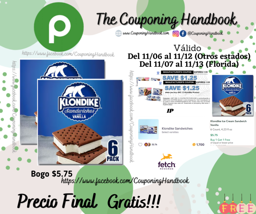 02 Klondike Ice Cream Sandwich Vanilla 6 Count Gratis