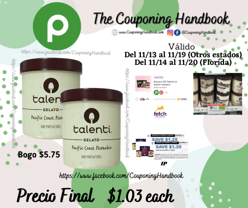 Talenti Gelato por $1.03