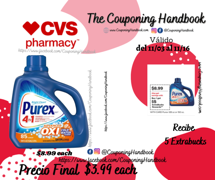 Purex Advanced Oxi + Coldwater Power Liquid Laundry Detergent, 128 oz por $3.99