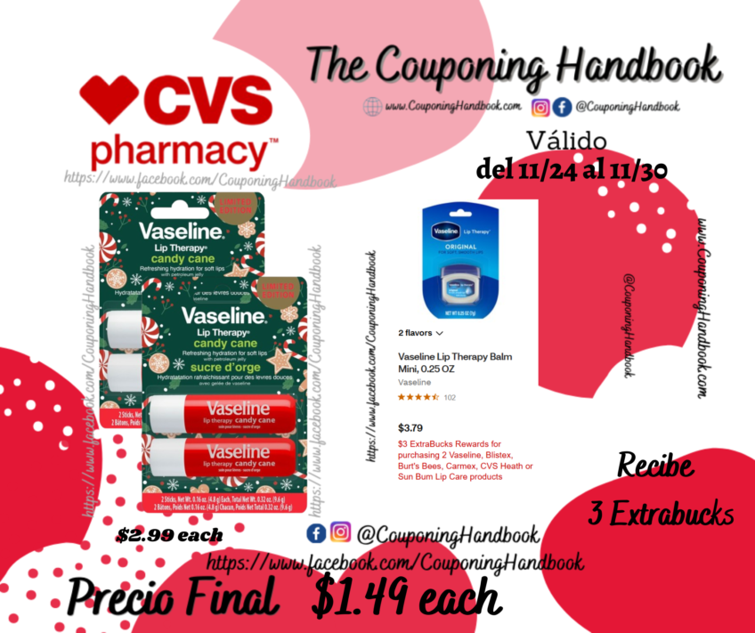 Vaseline Lip Therapy, 2 CT, Candy Cane por $1.49