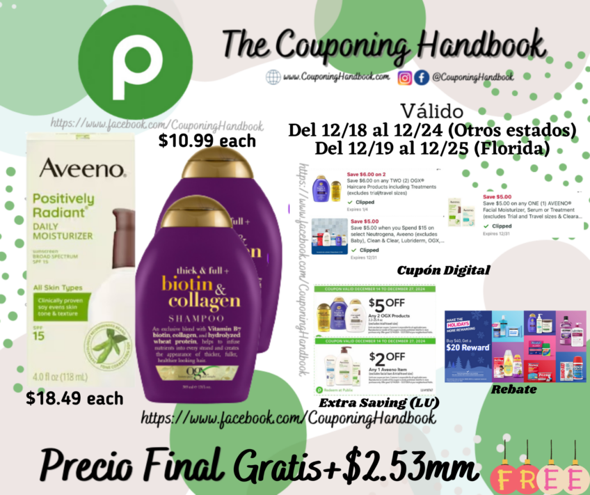 02 Ogx Shampoo or conditioner y 01 Aveeno Positively Radiant Daily Moisturizer Gratis