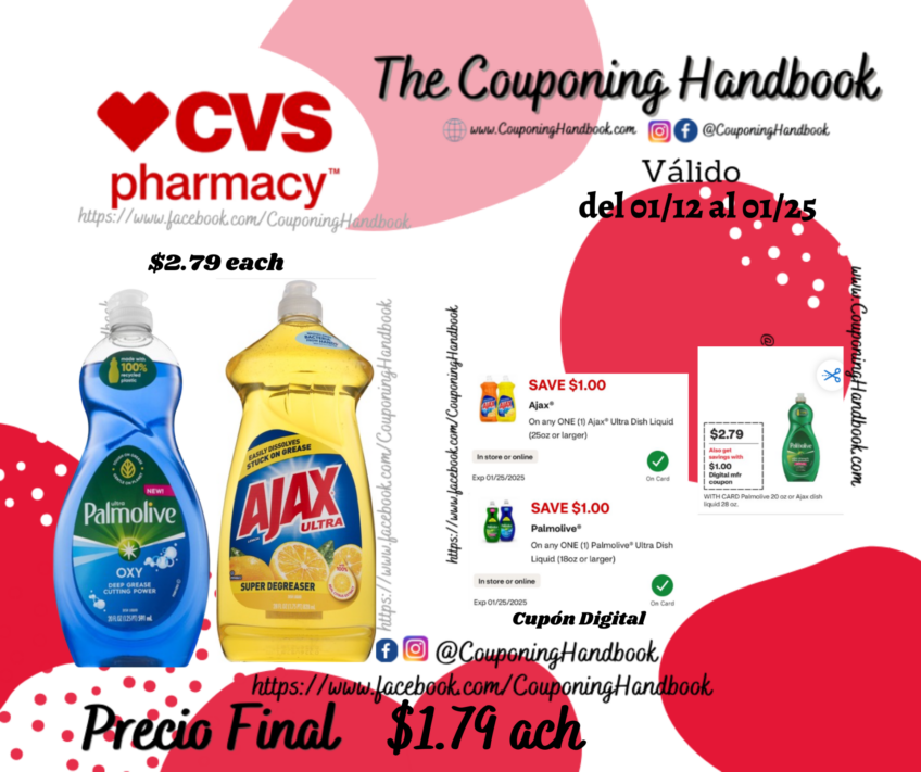 Ajax y/o Palmolive dish liquid por $1.79