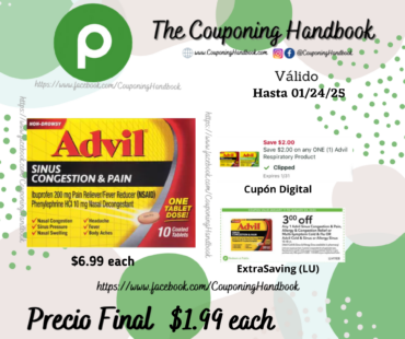 Advil Sinus Congestion & Pain, Non-Drowsy, Coated Tablets 10 coated tablets por $1.99